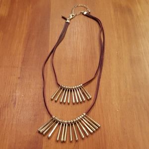 White House Black Market Leather & Gold Necklace
